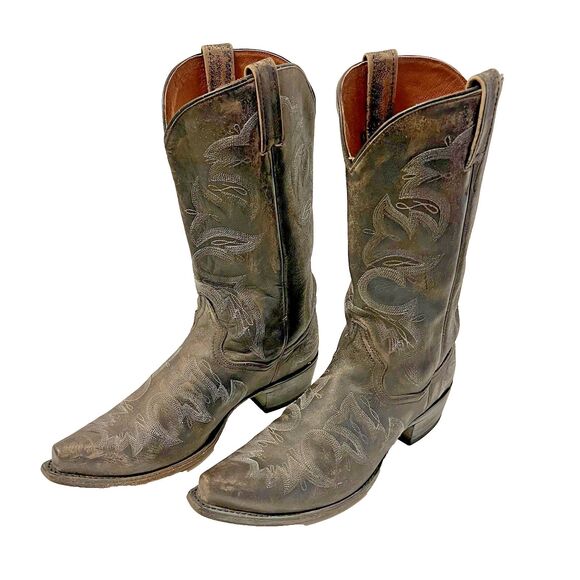 Dan Post Mens Anaheim Distressed Black Snip Toe Western Cowboy Boot Size US 9.5D - Picture 2 of 10